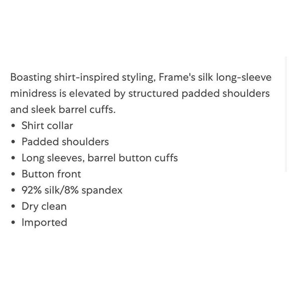 NWT Frame Strong Shoulder Silk Blend Mini Dress - Picture 10 of 10